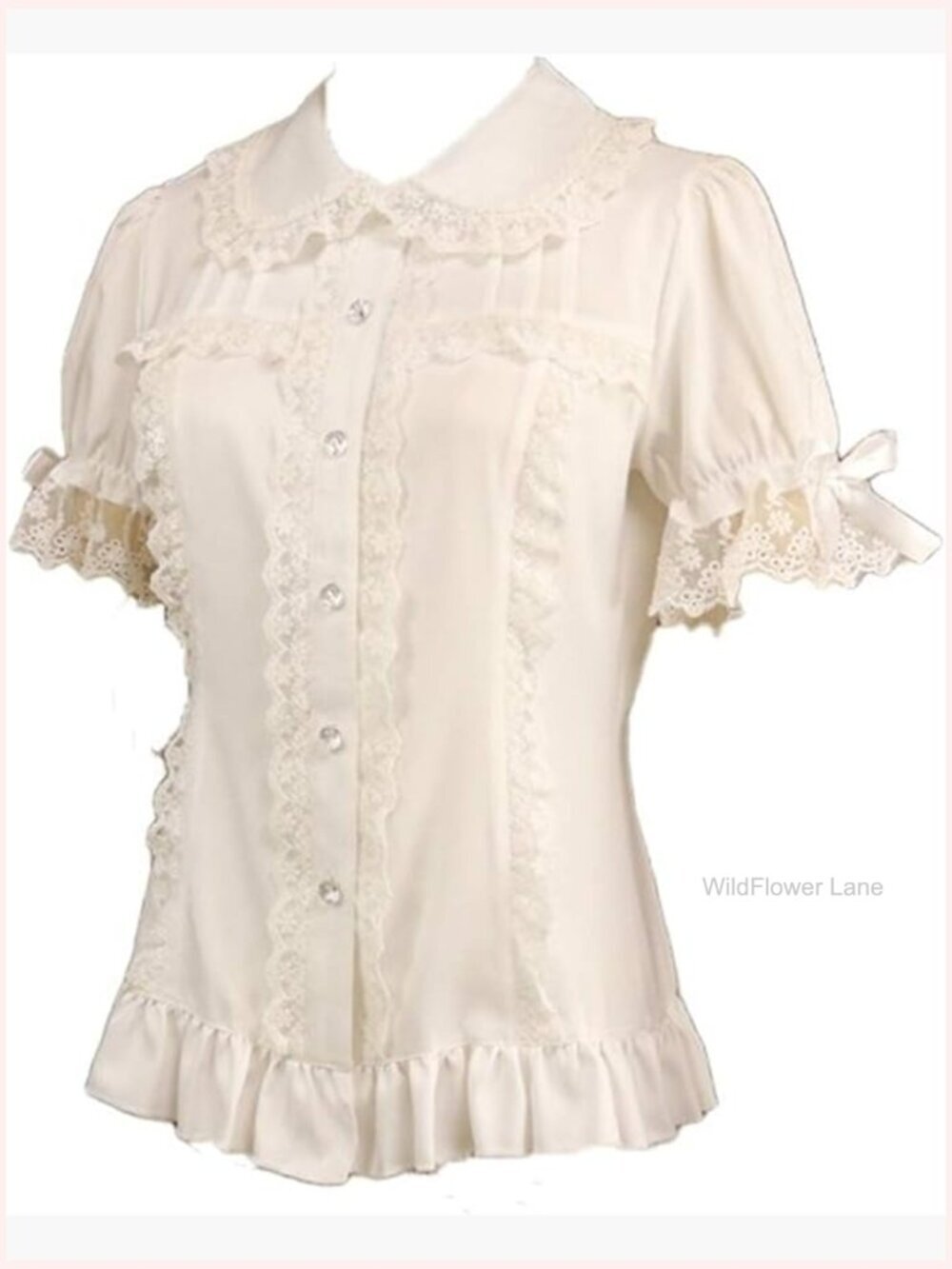 Sweet Lolita Shirt Puff Sleeve Lace Peter Pan Collar Ruffle Blouse Detachable